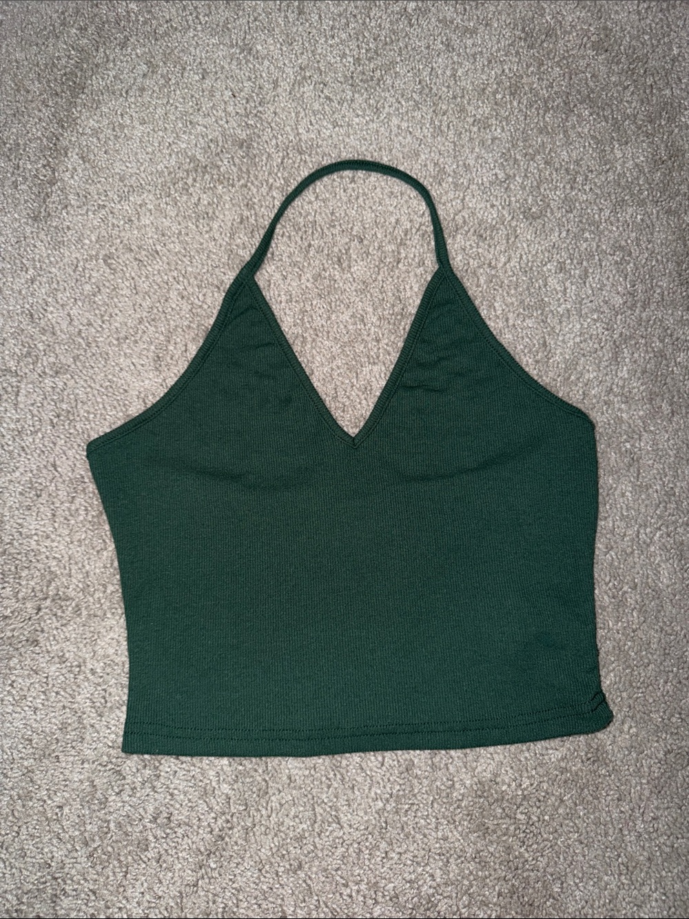 SHEIN Forest Green V-Neck Halter Crop Top